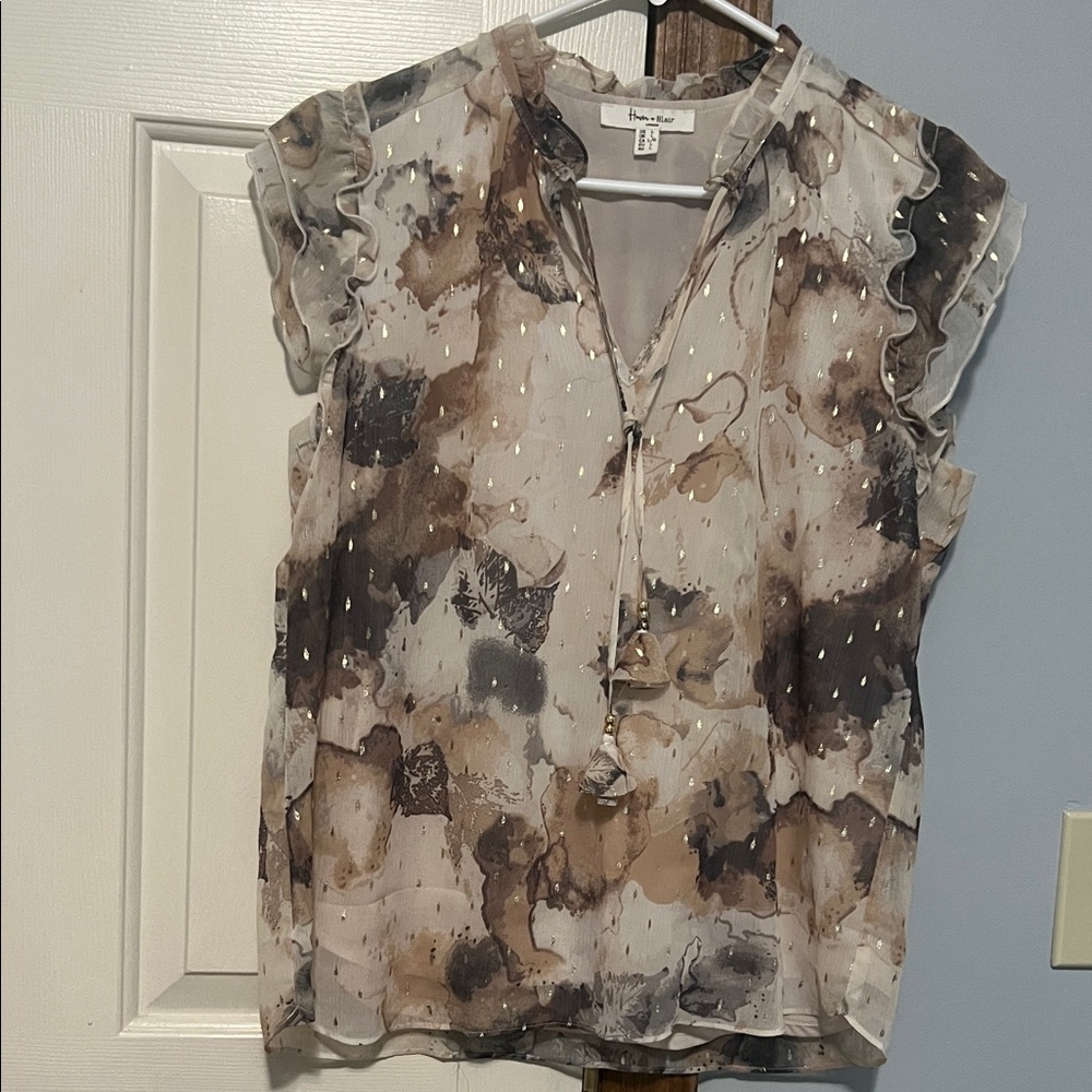 Elegant Brown and Cream Blouse with Artistic Design